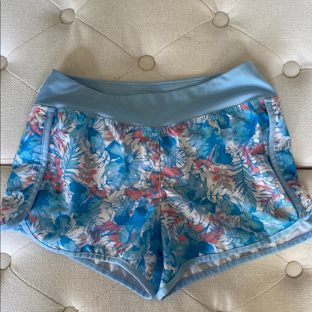 Marika Blue and White Athletic Shorts with Moisture-Wicking Fabric